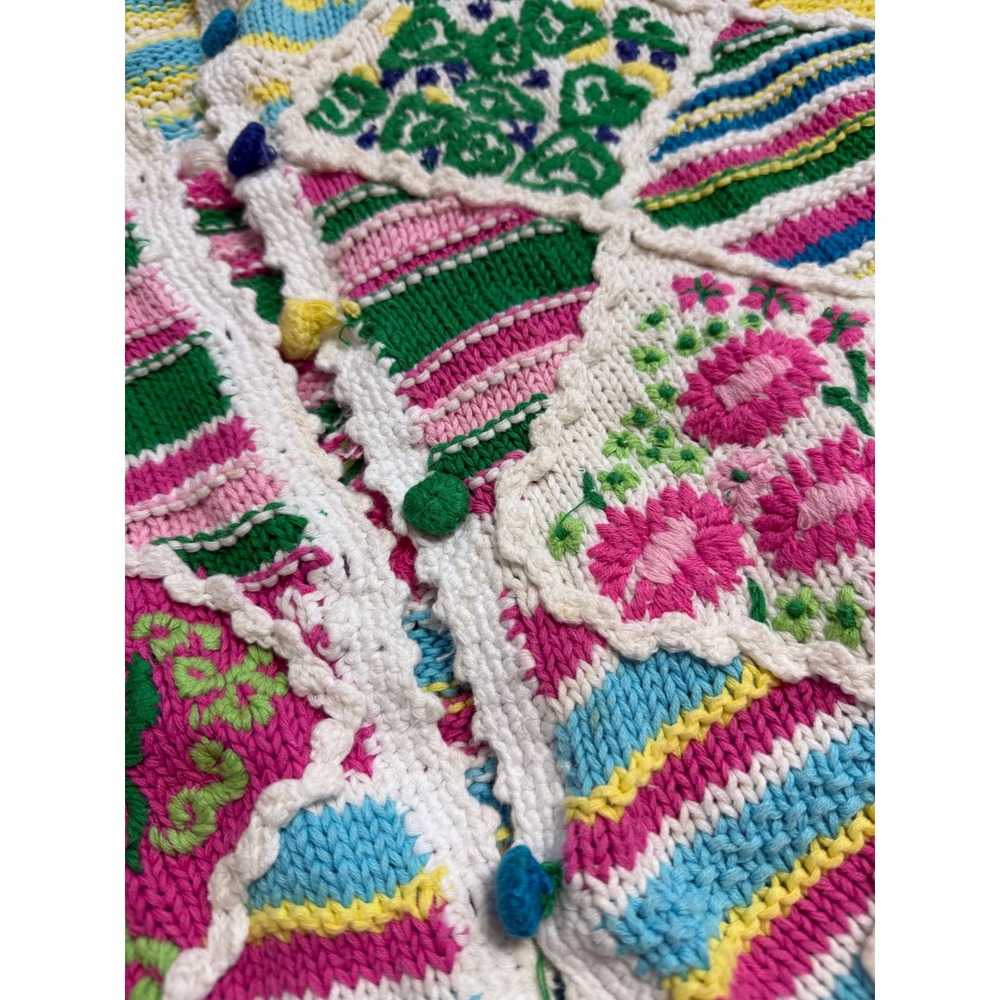 Lilly Pulitzer Vintage Patchwork Floral Knit Cardigan Sweater pastel Cottagecore - Picture 11 of 12